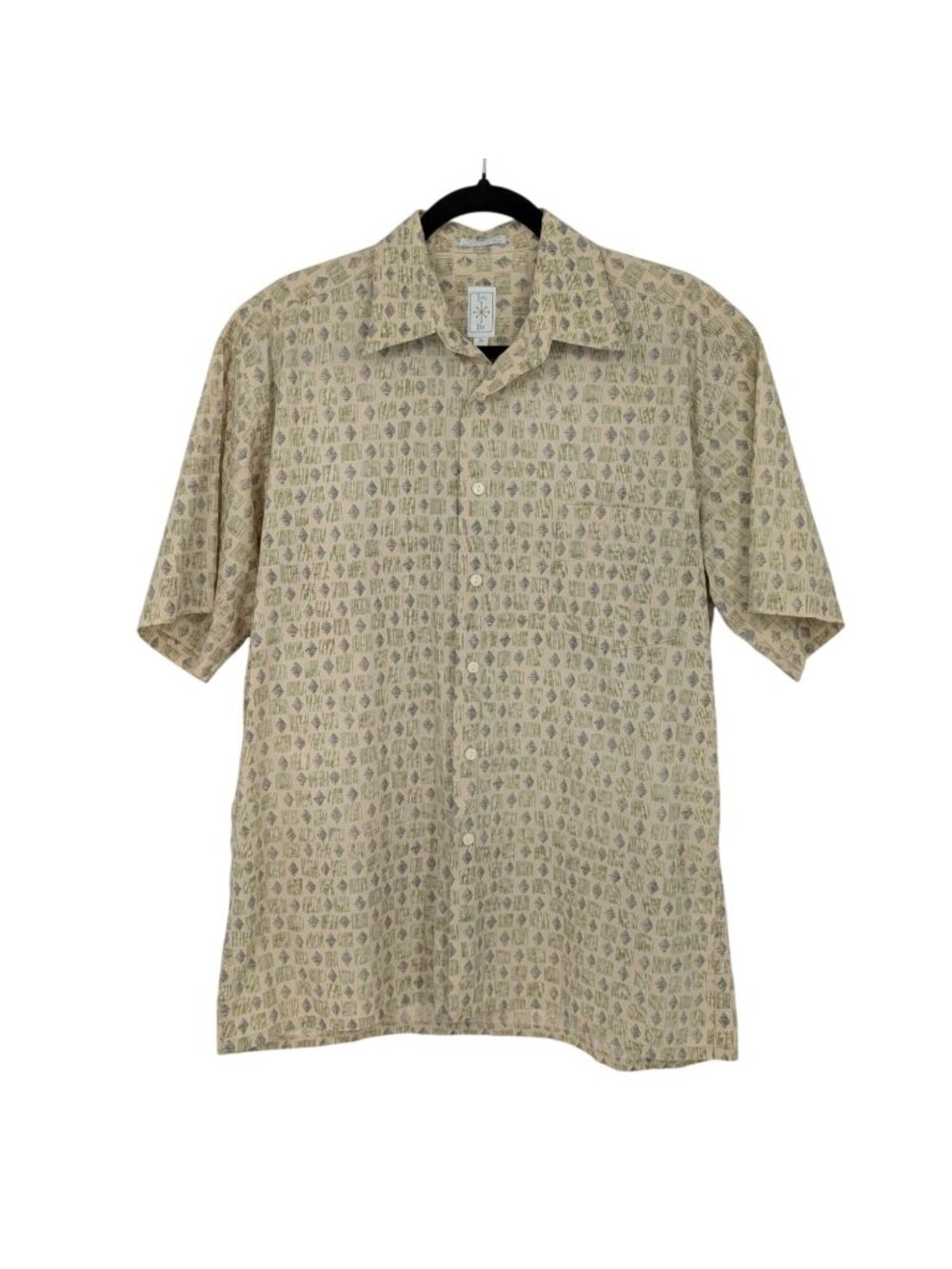 Vintage Geometric Print Short Sleeve Button Up Shirt Retro Casual Coastal Medium